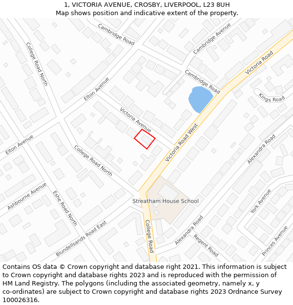 1, VICTORIA AVENUE, CROSBY, LIVERPOOL, L23 8UH: Location map and indicative extent of plot
