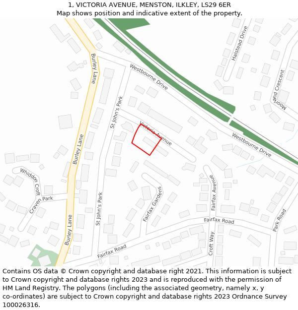 1, VICTORIA AVENUE, MENSTON, ILKLEY, LS29 6ER: Location map and indicative extent of plot