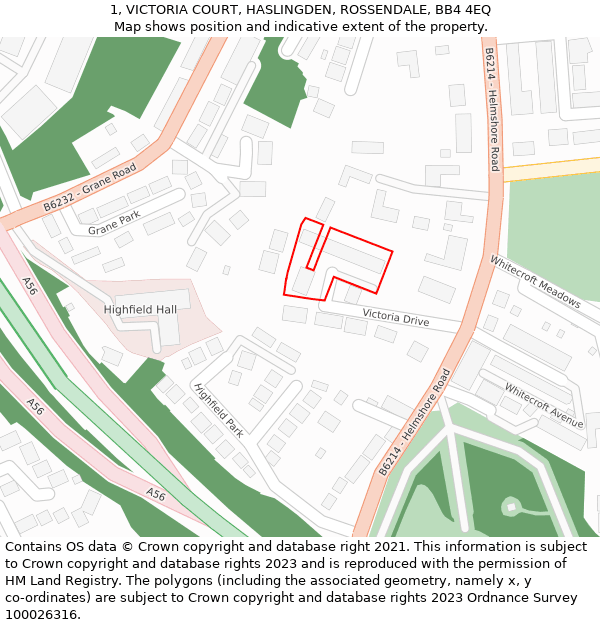 1, VICTORIA COURT, HASLINGDEN, ROSSENDALE, BB4 4EQ: Location map and indicative extent of plot