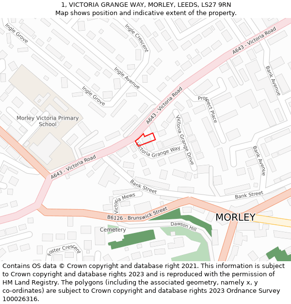 1, VICTORIA GRANGE WAY, MORLEY, LEEDS, LS27 9RN: Location map and indicative extent of plot