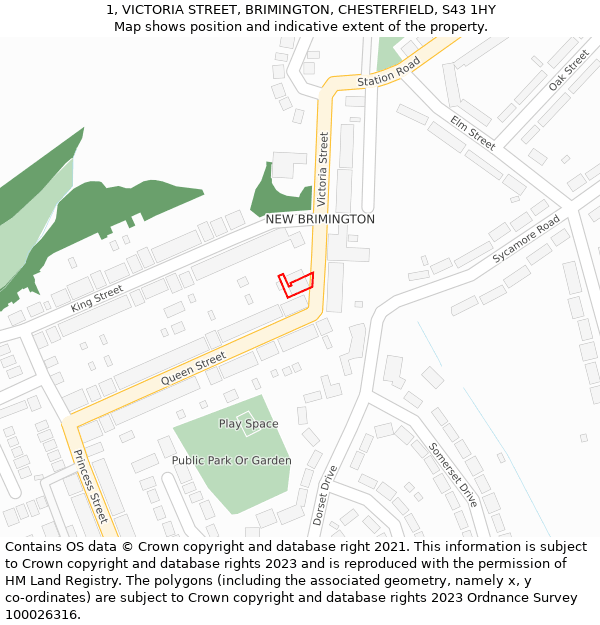 1, VICTORIA STREET, BRIMINGTON, CHESTERFIELD, S43 1HY: Location map and indicative extent of plot