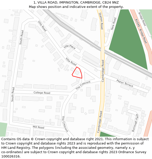 1, VILLA ROAD, IMPINGTON, CAMBRIDGE, CB24 9NZ: Location map and indicative extent of plot