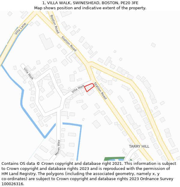 1, VILLA WALK, SWINESHEAD, BOSTON, PE20 3FE: Location map and indicative extent of plot