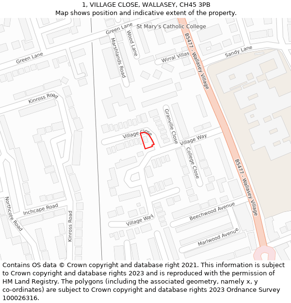 1, VILLAGE CLOSE, WALLASEY, CH45 3PB: Location map and indicative extent of plot