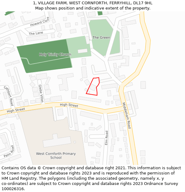 1, VILLAGE FARM, WEST CORNFORTH, FERRYHILL, DL17 9HL: Location map and indicative extent of plot