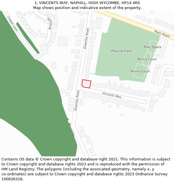 1, VINCENTS WAY, NAPHILL, HIGH WYCOMBE, HP14 4RA: Location map and indicative extent of plot