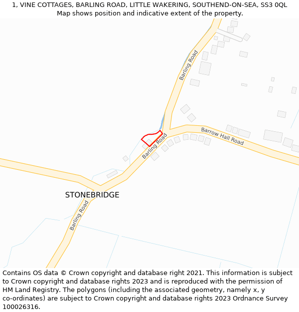 1, VINE COTTAGES, BARLING ROAD, LITTLE WAKERING, SOUTHEND-ON-SEA, SS3 0QL: Location map and indicative extent of plot