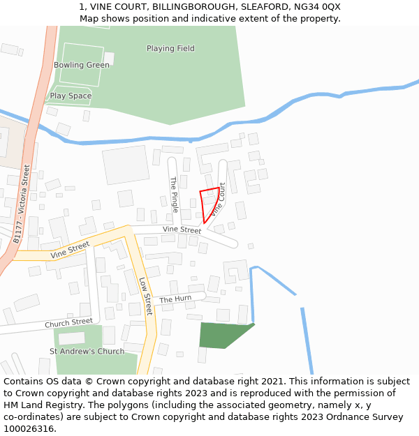 1, VINE COURT, BILLINGBOROUGH, SLEAFORD, NG34 0QX: Location map and indicative extent of plot