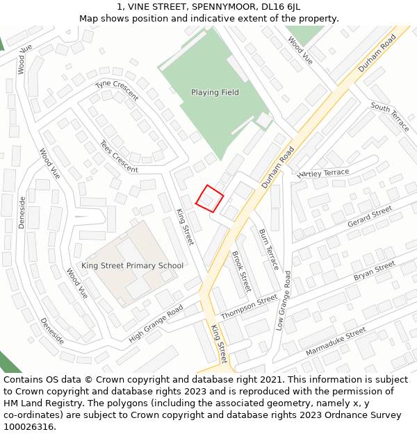 1, VINE STREET, SPENNYMOOR, DL16 6JL: Location map and indicative extent of plot