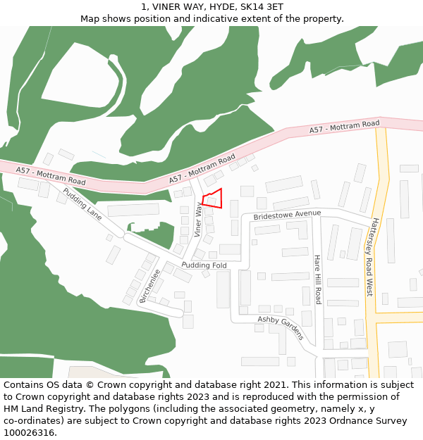 1, VINER WAY, HYDE, SK14 3ET: Location map and indicative extent of plot