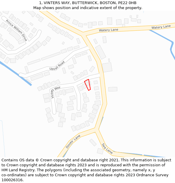 1, VINTERS WAY, BUTTERWICK, BOSTON, PE22 0HB: Location map and indicative extent of plot