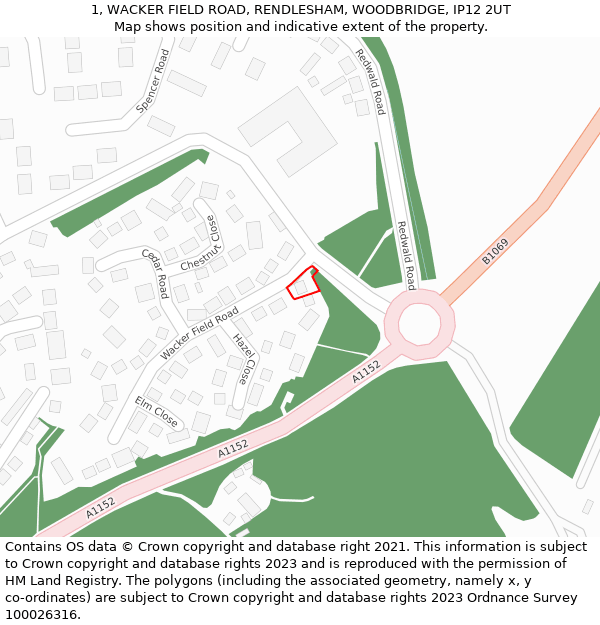 1, WACKER FIELD ROAD, RENDLESHAM, WOODBRIDGE, IP12 2UT: Location map and indicative extent of plot