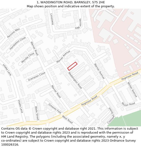 1, WADDINGTON ROAD, BARNSLEY, S75 2HE: Location map and indicative extent of plot