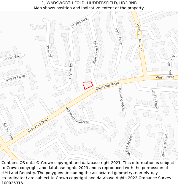 1, WADSWORTH FOLD, HUDDERSFIELD, HD3 3NB: Location map and indicative extent of plot