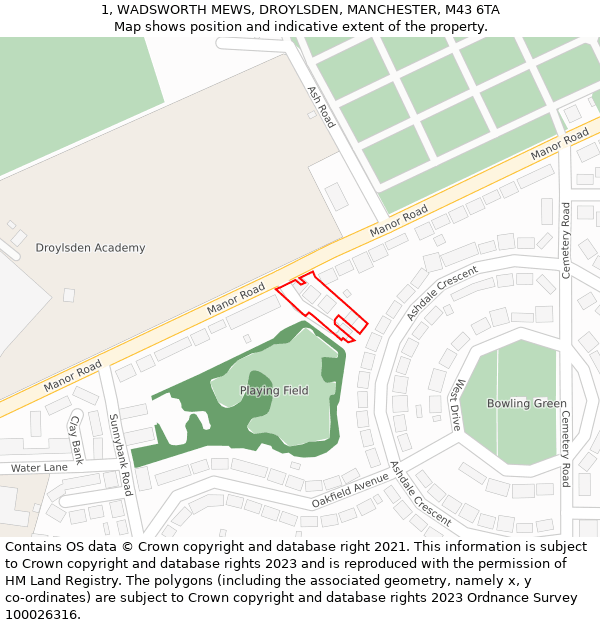 1, WADSWORTH MEWS, DROYLSDEN, MANCHESTER, M43 6TA: Location map and indicative extent of plot