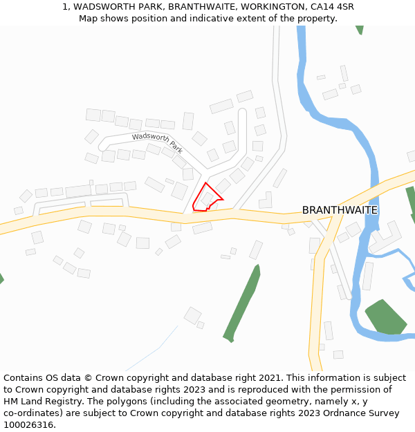 1, WADSWORTH PARK, BRANTHWAITE, WORKINGTON, CA14 4SR: Location map and indicative extent of plot