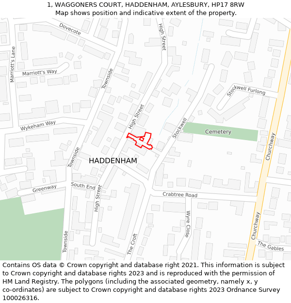 1, WAGGONERS COURT, HADDENHAM, AYLESBURY, HP17 8RW: Location map and indicative extent of plot