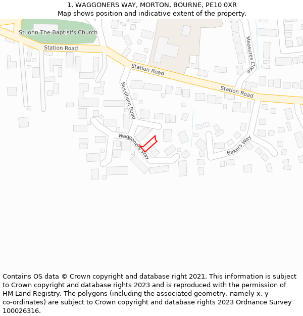 1, WAGGONERS WAY, MORTON, BOURNE, PE10 0XR: Location map and indicative extent of plot