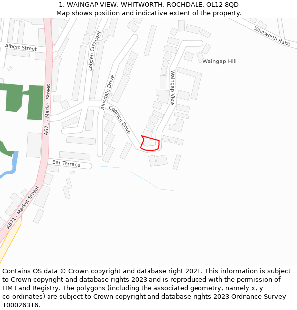 1, WAINGAP VIEW, WHITWORTH, ROCHDALE, OL12 8QD: Location map and indicative extent of plot