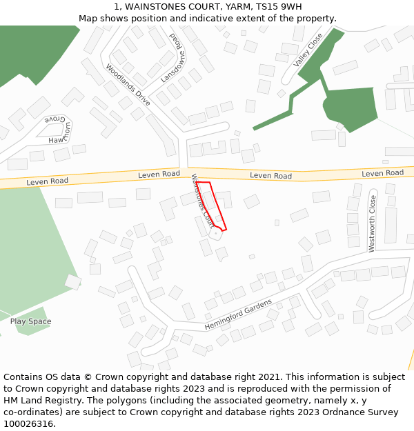 1, WAINSTONES COURT, YARM, TS15 9WH: Location map and indicative extent of plot