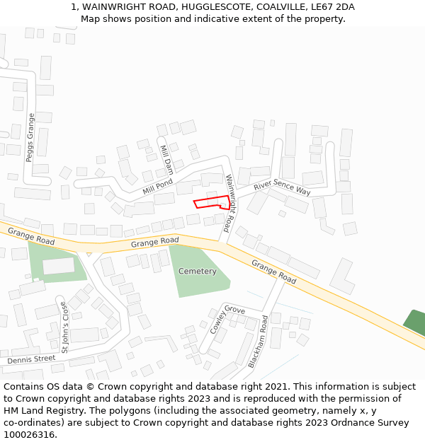 1, WAINWRIGHT ROAD, HUGGLESCOTE, COALVILLE, LE67 2DA: Location map and indicative extent of plot