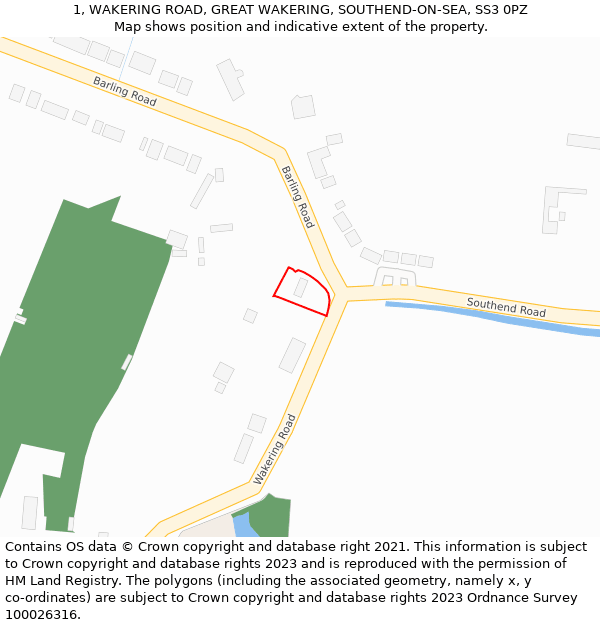 1, WAKERING ROAD, GREAT WAKERING, SOUTHEND-ON-SEA, SS3 0PZ: Location map and indicative extent of plot