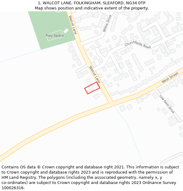 1, WALCOT LANE, FOLKINGHAM, SLEAFORD, NG34 0TP: Location map and indicative extent of plot