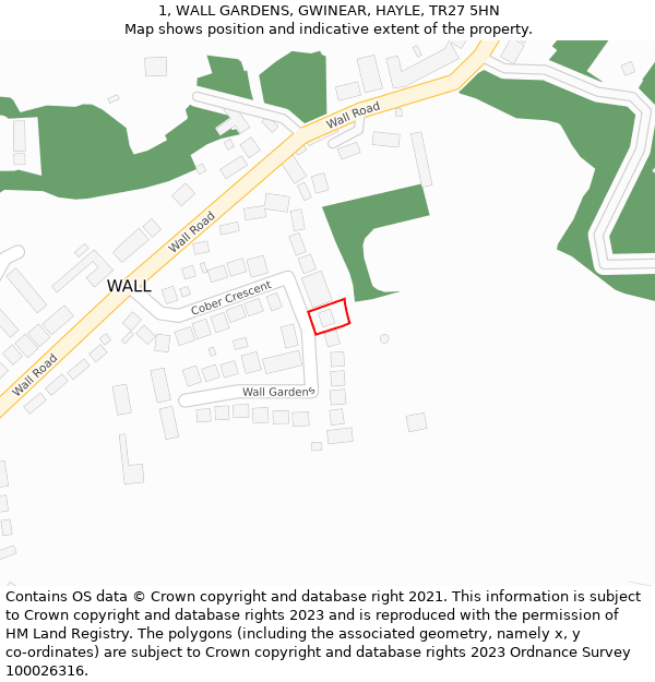 1, WALL GARDENS, GWINEAR, HAYLE, TR27 5HN: Location map and indicative extent of plot