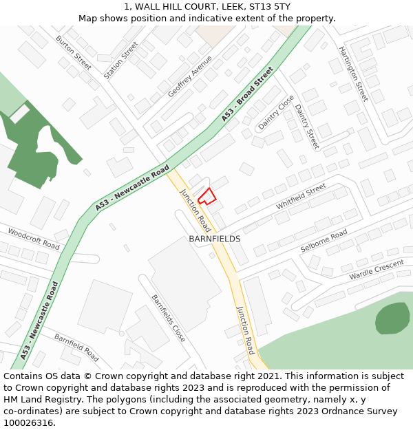 1, WALL HILL COURT, LEEK, ST13 5TY: Location map and indicative extent of plot