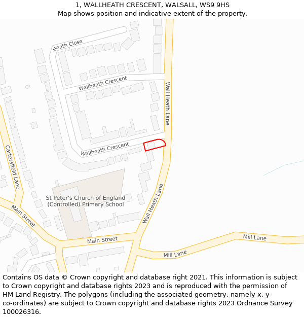 1, WALLHEATH CRESCENT, WALSALL, WS9 9HS: Location map and indicative extent of plot