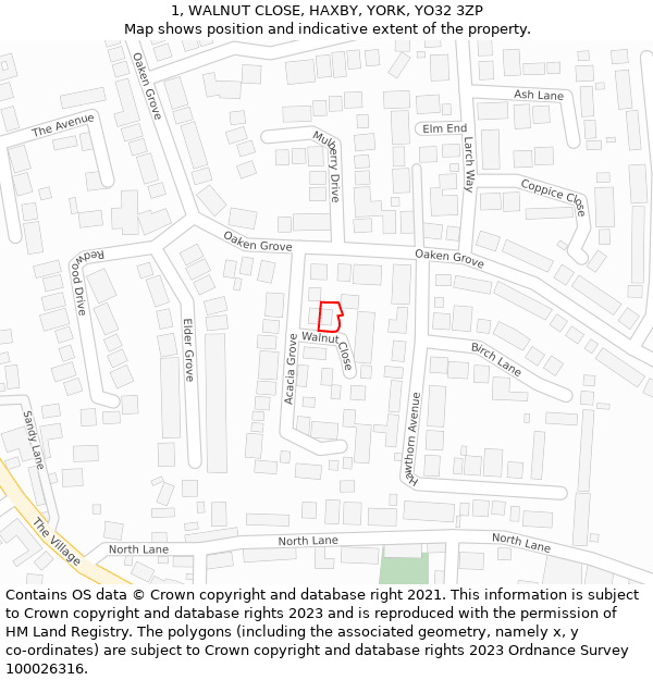 1, WALNUT CLOSE, HAXBY, YORK, YO32 3ZP: Location map and indicative extent of plot