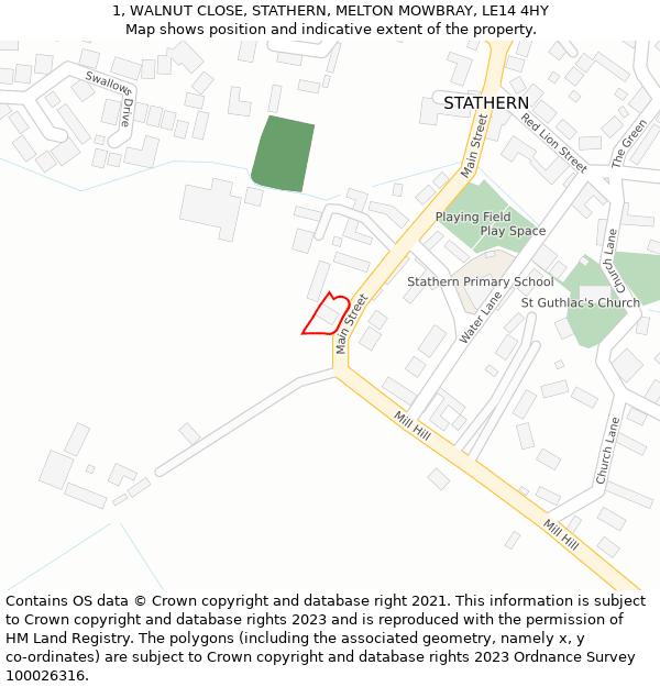 1, WALNUT CLOSE, STATHERN, MELTON MOWBRAY, LE14 4HY: Location map and indicative extent of plot