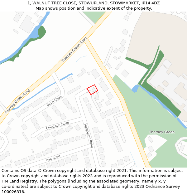 1, WALNUT TREE CLOSE, STOWUPLAND, STOWMARKET, IP14 4DZ: Location map and indicative extent of plot