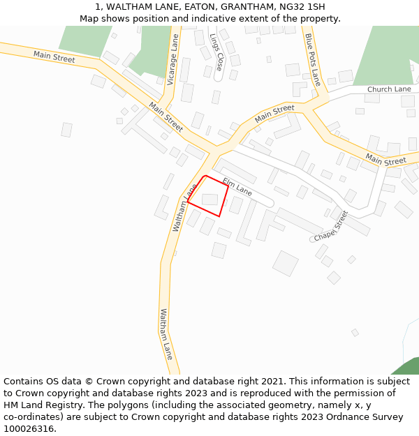 1, WALTHAM LANE, EATON, GRANTHAM, NG32 1SH: Location map and indicative extent of plot