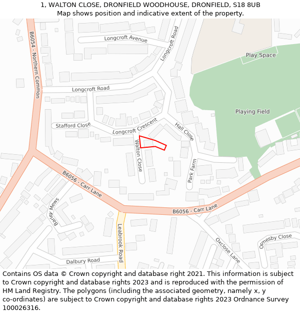 1, WALTON CLOSE, DRONFIELD WOODHOUSE, DRONFIELD, S18 8UB: Location map and indicative extent of plot