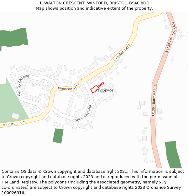 1, WALTON CRESCENT, WINFORD, BRISTOL, BS40 8DD: Location map and indicative extent of plot