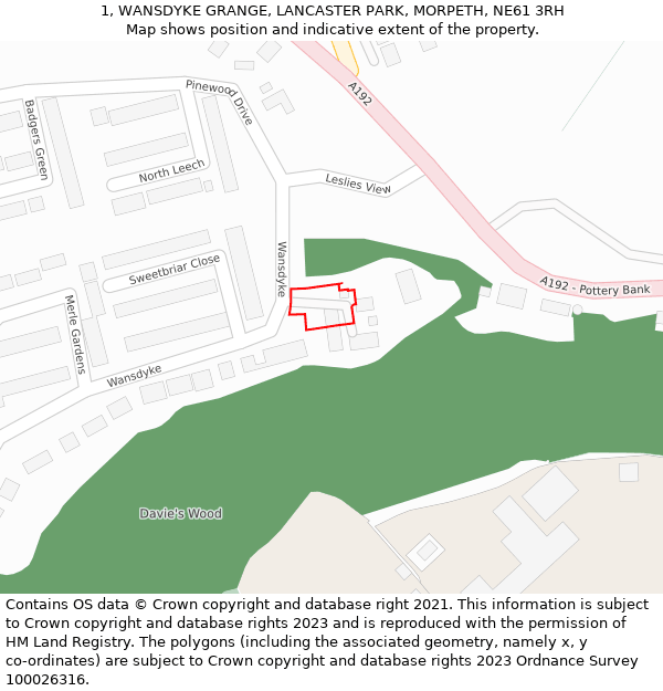 1, WANSDYKE GRANGE, LANCASTER PARK, MORPETH, NE61 3RH: Location map and indicative extent of plot