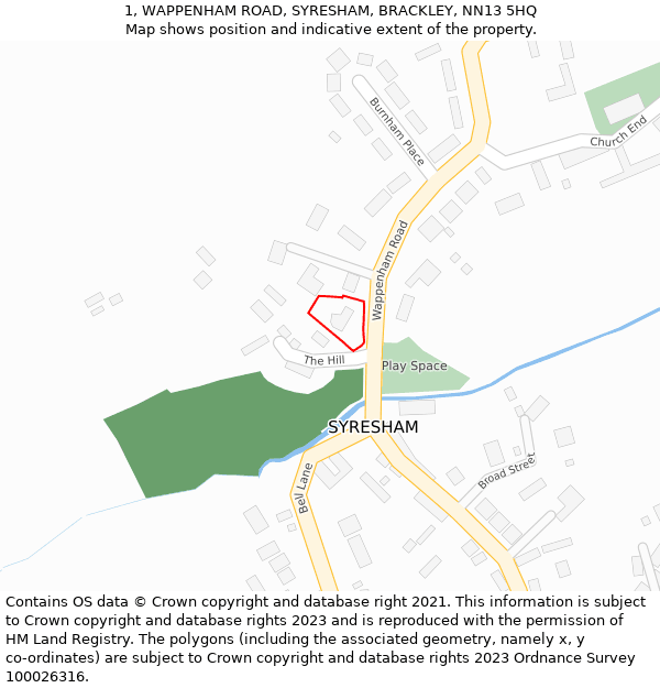 1, WAPPENHAM ROAD, SYRESHAM, BRACKLEY, NN13 5HQ: Location map and indicative extent of plot