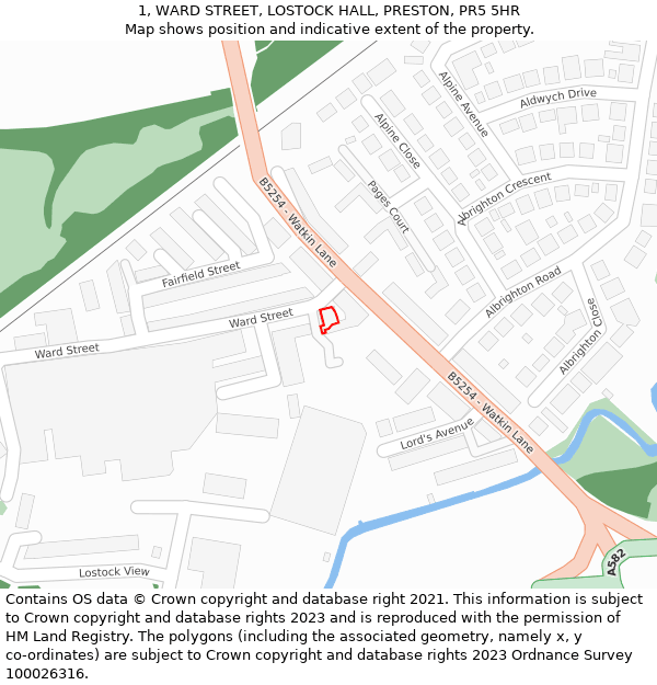 1, WARD STREET, LOSTOCK HALL, PRESTON, PR5 5HR: Location map and indicative extent of plot