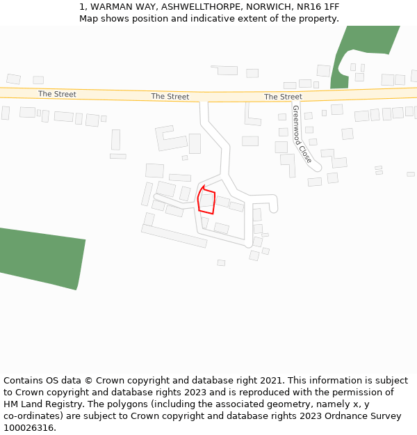 1, WARMAN WAY, ASHWELLTHORPE, NORWICH, NR16 1FF: Location map and indicative extent of plot