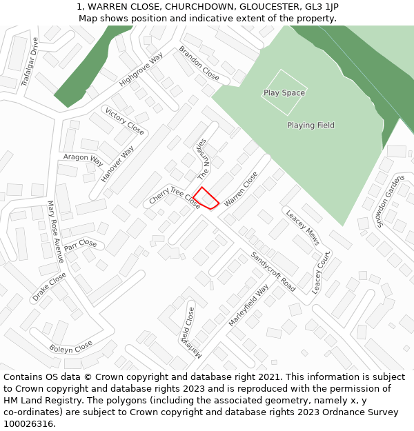 1, WARREN CLOSE, CHURCHDOWN, GLOUCESTER, GL3 1JP: Location map and indicative extent of plot