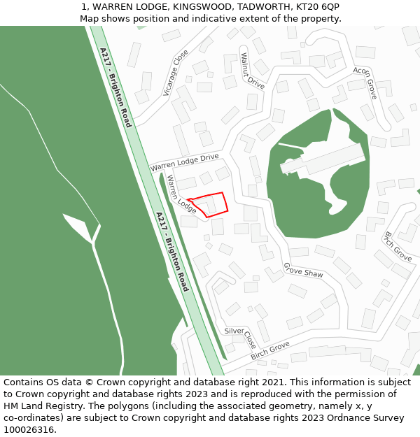 1, WARREN LODGE, KINGSWOOD, TADWORTH, KT20 6QP: Location map and indicative extent of plot