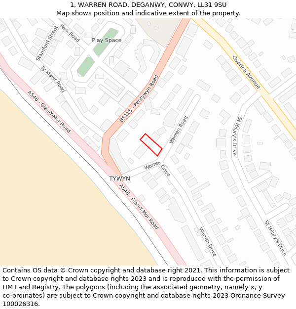 1, WARREN ROAD, DEGANWY, CONWY, LL31 9SU: Location map and indicative extent of plot