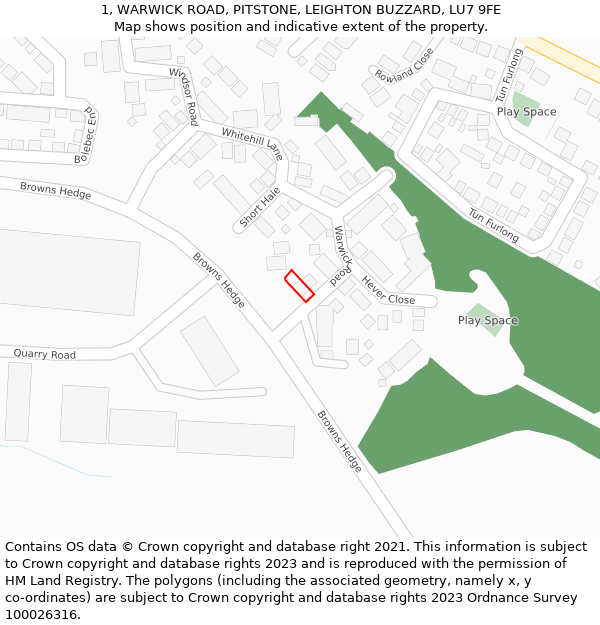 1, WARWICK ROAD, PITSTONE, LEIGHTON BUZZARD, LU7 9FE: Location map and indicative extent of plot