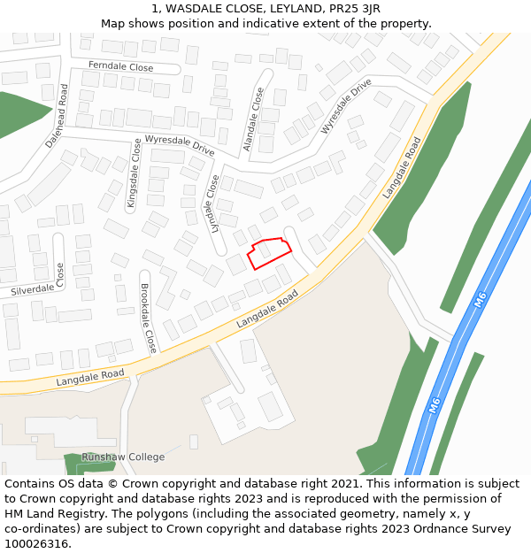 1, WASDALE CLOSE, LEYLAND, PR25 3JR: Location map and indicative extent of plot