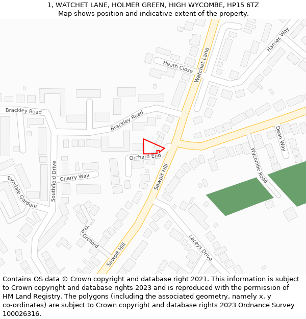 1, WATCHET LANE, HOLMER GREEN, HIGH WYCOMBE, HP15 6TZ: Location map and indicative extent of plot