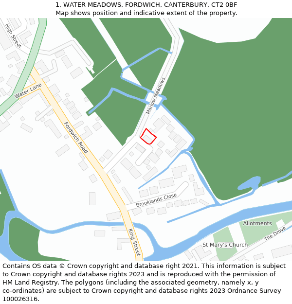 1, WATER MEADOWS, FORDWICH, CANTERBURY, CT2 0BF: Location map and indicative extent of plot