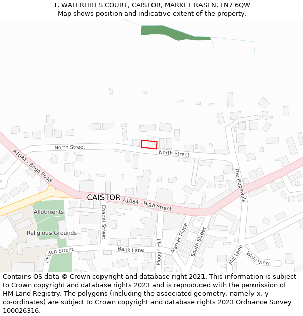 1, WATERHILLS COURT, CAISTOR, MARKET RASEN, LN7 6QW: Location map and indicative extent of plot