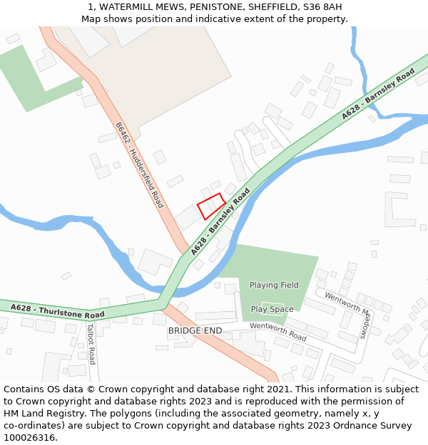 1, WATERMILL MEWS, PENISTONE, SHEFFIELD, S36 8AH: Location map and indicative extent of plot
