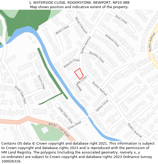 1, WATERSIDE CLOSE, ROGERSTONE, NEWPORT, NP10 0BB: Location map and indicative extent of plot